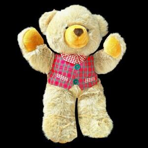 JCPenney Christmas Holiday Collection Plush Stuffed Bear Red Plaid Vest